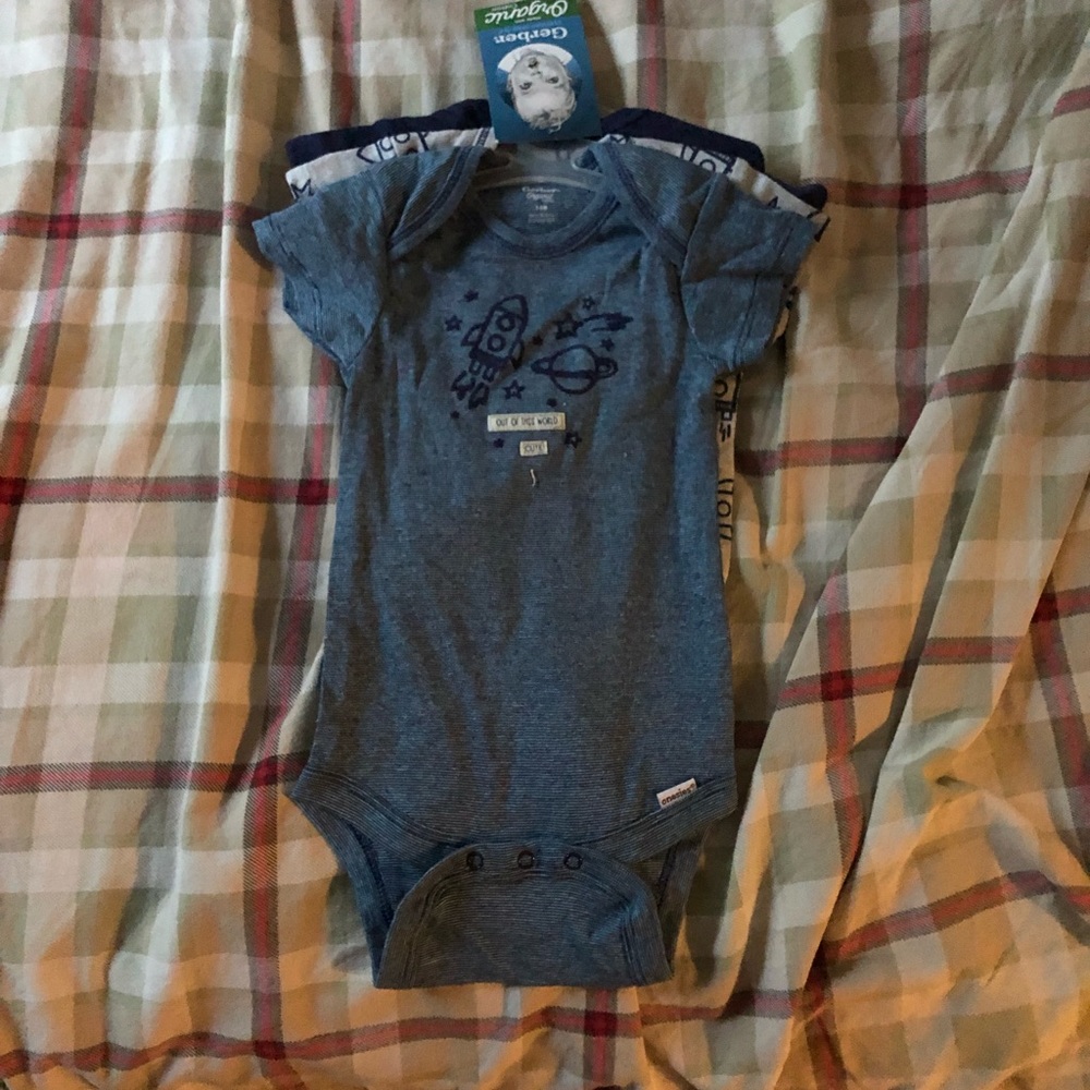 Three Gerber onesies. Size 3-9 months. Brand NWT
